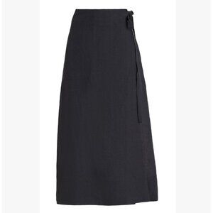 Asceno London Amalfi Black Linen Wrap Skirt Size Small midi length organic linen